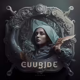 an illustration of a woman with a hood and cloak in a mirror