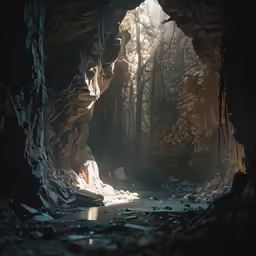 an image of a dark and icy area that looks like a cave