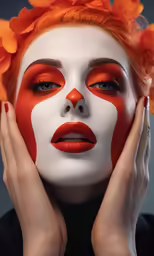 a young woman with makeup is wearing orange flowers