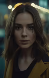 a woman with long hair looking directly into the camera