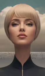 a woman with blonde hair with a zipper down the back