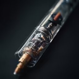a brown vaping device inside of its holder