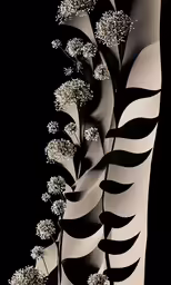 some white flowers are growing on the side of a black and white background
