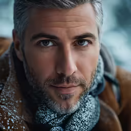 the man with gray hair and beard has a scarp on his head