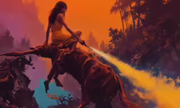 a woman is riding a horse that is in an illustration