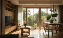 this living room and dining room are both clean