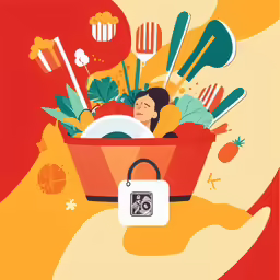 a hand is holding a basket with food in it