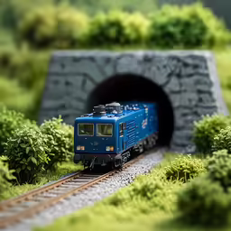 a small train engine moves through a tunnel