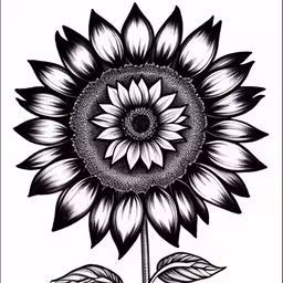 a drawing of a sunflower that is black and white