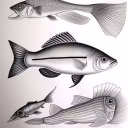 fish drawing done in pen and ink on paper,two fish are shown next to each other