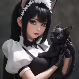 a black kitten in a doll dress