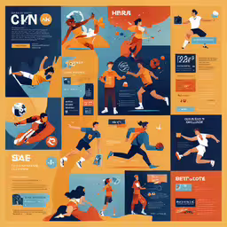 a large poster with different images of men and women,an info sheet with different athletes