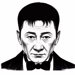 a black and white photo of a man in a suit