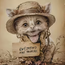 a cat wearing a costume and hat is shown