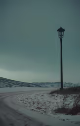 a streetlight in a field that has been recently cleared from the snow