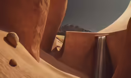 an artistic view of a waterfall, in the desert