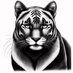 a tiger drawn in charcoal and white