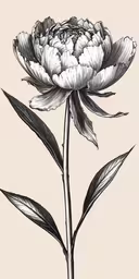 a drawing of a flower with leaves,a large flower in a black and white illustration