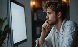 the young man is looking out of the window