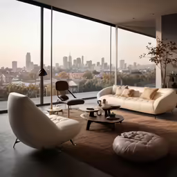 a modern living room with large windows and a view