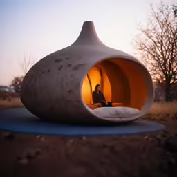 a person sits in a room shaped like an oval