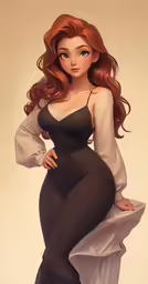 a girl with long hair in a black dress
