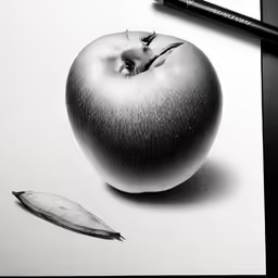 a pencil drawing a fruit and two leaves
