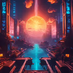 a futuristic city with bright neon colored lights,futuristic city with large futuristic and massive lights and space