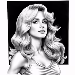 a drawing of a woman with blonde hair and blue eyes