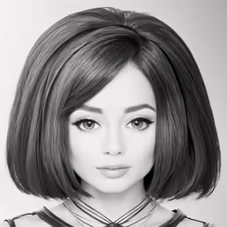 a digital drawing of a woman with an emo hair style