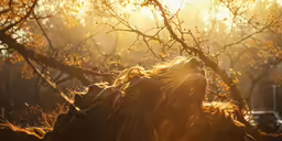 there are trees and a cow in the woods