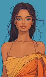 a drawing of a woman wearing an orange dress