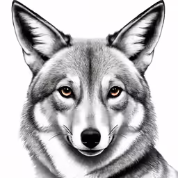 a drawing of a gray wolf on white paper