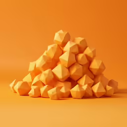 piles of dice sit against an orange backdrop