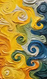 an abstract painting made up of multiple wavy colorful shapes