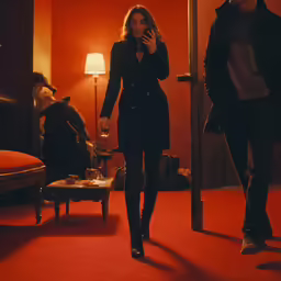 the girl is talking on her phone next to the man