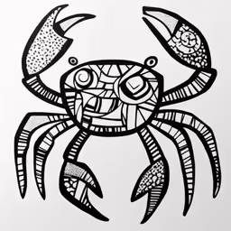 a black and white crab drawing with lines on it