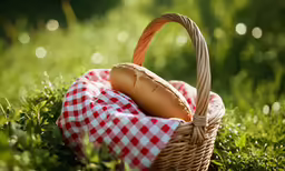 an image of a picnic basket with bread