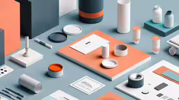 an assortment of modern objects and colors on a blue background,an assortment of different shapes and sizes of objects