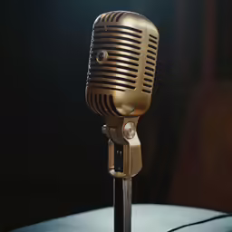 an old fashioned microphone is shown against a dark background