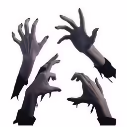 multiple hands with zombie hands extended in the air