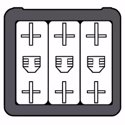 a group of three batteries on top of each other,a picture of a coin machine icon with both symbols
