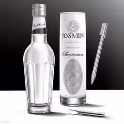 an empty bottle with a toothbrush next to it