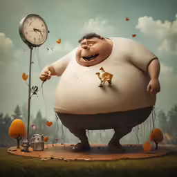 a fat man has an anteater on top of him