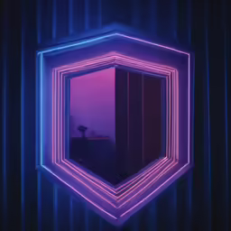 a mirror reflecting a table on the wall