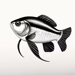 a fish drawing with black ink on white paper