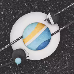 an overhead view of a kite with a blue sky background