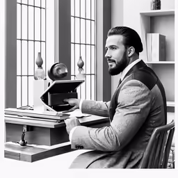 a man in a suit working at his desk