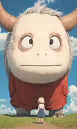 there is a little girl standing next to an enormous animal