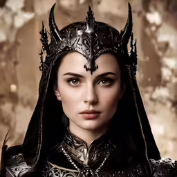woman wearing costume and wearing helmet with horns